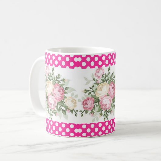 Polka point rose floral Mug (Devant gauche)