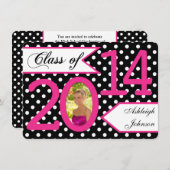 Polka rose noire Invitation 2e classe photo (Devant / Derrière)