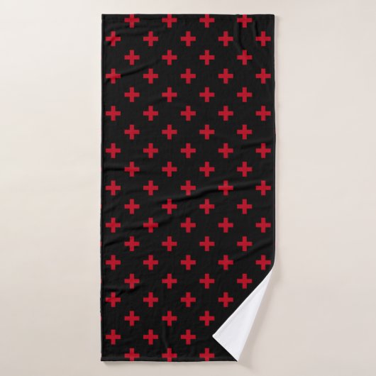 Polka rouge croise sur noir (Serviette de bain)