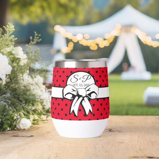 Polka rouge et noir Pointe Blanc Bow Personnalisé (Extérieur)