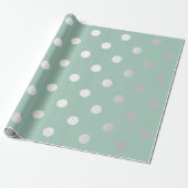 Polka Small Stippen Mint Green Pastel Silver Grey Cadeaupapier (Uitgerold)