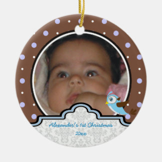 Polka stip baby eerste kerstfoto-versiering keramisch ornament