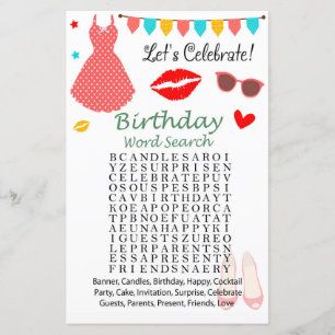 Polka-stip op Birthday Word Search Game