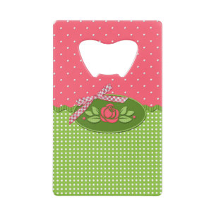 Polka stip-Rozen, Lt roze-crediterende Kaart Bottl Kredietkaart Flessenopener