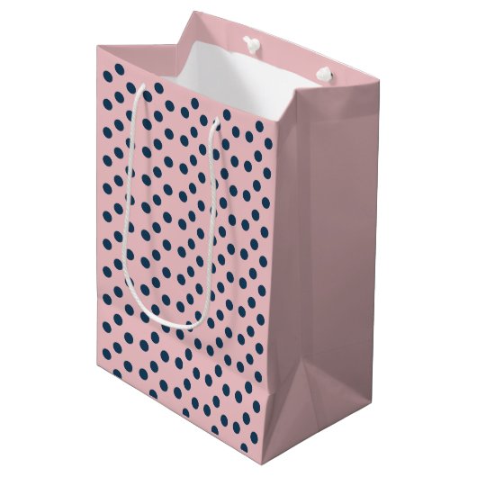 Polka stipt roze en marineschool medium cadeauzakje (Voorkant Gekanteld)