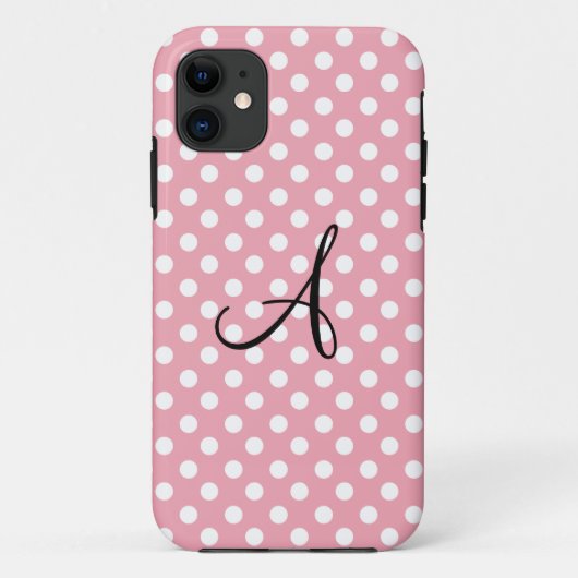 Polka stipt roze witte monogram Case-Mate iPhone case (Achterkant)