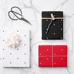 Polka stipt zwart wit rood kleine stukjes inpakpapier vel
