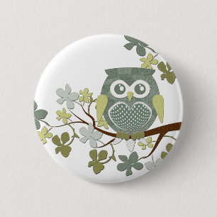 Polka Tree Owl Button