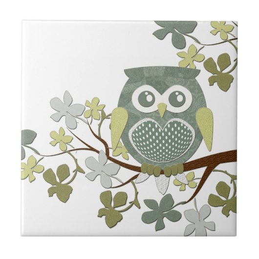 Polka Tree Owl Tile Tegeltje (Voorkant)