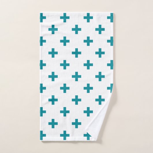 Polka turquoise croise sur blanc (Serviette à main)