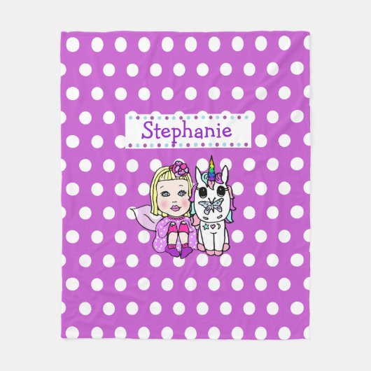 Polka violette Dot Unicorne et couverture de fée (Devant)