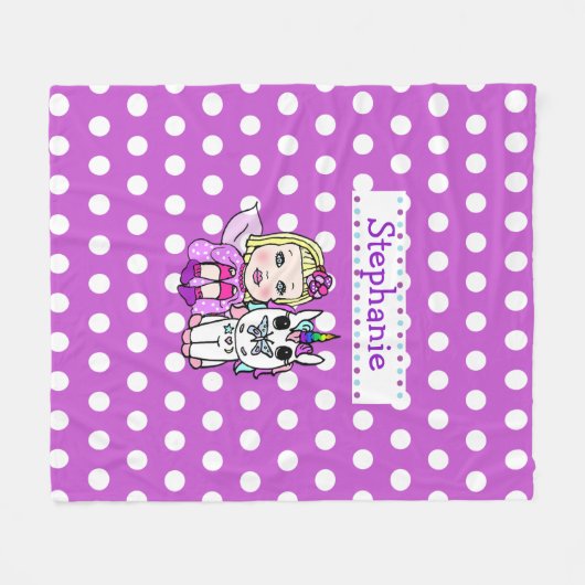 Polka violette Dot Unicorne et couverture de fée (Devant (Horizontal))