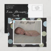 Polkadot Baby Boy Faire-part de naissance Carte po (Devant / Derrière)