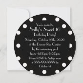 Polkadot blanc noir doux invitations 16 cercles (Dos)