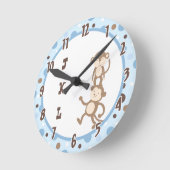 Polkadot Blue Funky Monkey Dansend Oerwoud Clock Ronde Klok (Hoek)