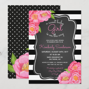 Polkadot Girl Pink Floral Baby shower Invitation Kaart