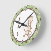 Polkadot Green Funky Monkey Dancing Jungle Clock Ronde Klok (Hoek)