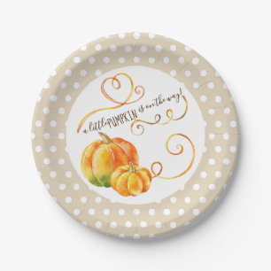 Polkadot Little Pumpkin Herfst Baby shower Food Papieren Bordje