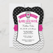 Polkadot noir rose chaud Invitation Baby shower Ch (Devant)
