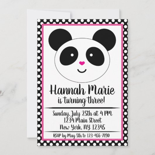 Polkadot Panda fête Anniversaire Invitation (Devant)