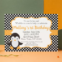 Polkadot Penguin Birthday Uitnodiging