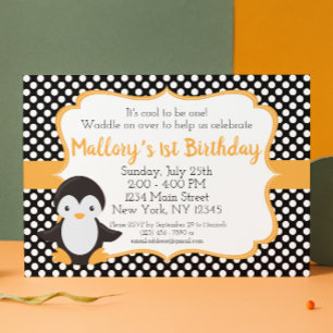 Polkadot Penguin Birthday Uitnodiging