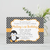 Polkadot Penguin Birthday Uitnodiging (Staand voorkant)