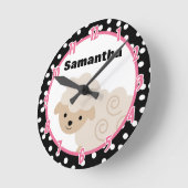 Polkadot Pink Country Boerderij Sheep Lamb Clock Ronde Klok (Hoek)