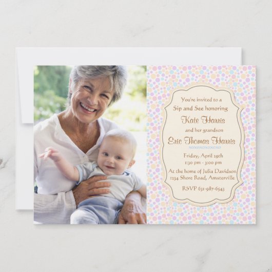 Polkadot Sip en zie Fotouitnodiging Kaart (Voorkant)