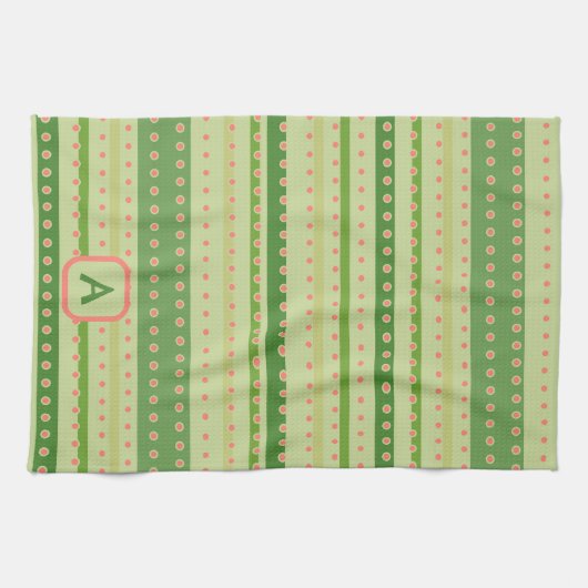 Polkadot Stripe Custom Initiaal Stijlvol Theedoek (Horizontaal)