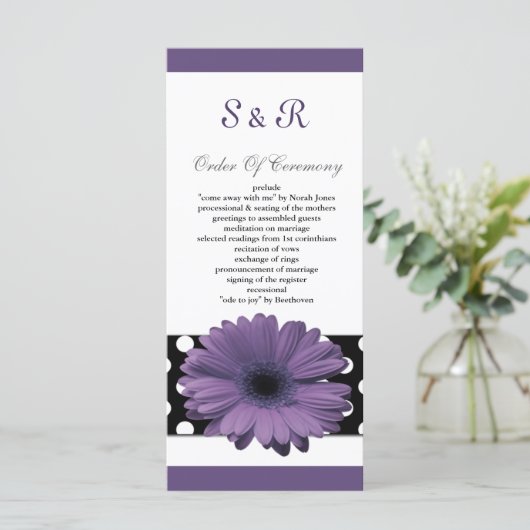 polkadots paarse daisy Wedding programma (Staand voorkant)