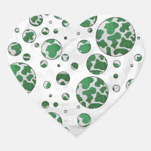 Polks Dot Koe Green en White Print Hart Sticker