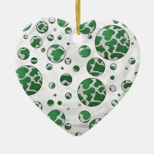 Polks Dot Koe Green en White Print Keramisch Ornament