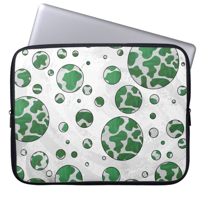 Polks Dot Koe Green en White Print Laptop Sleeve (Voorkant)