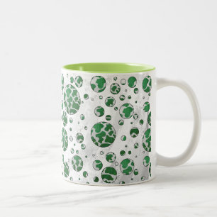 Polks Dot Koe Green en White Print Tweekleurige Koffiemok
