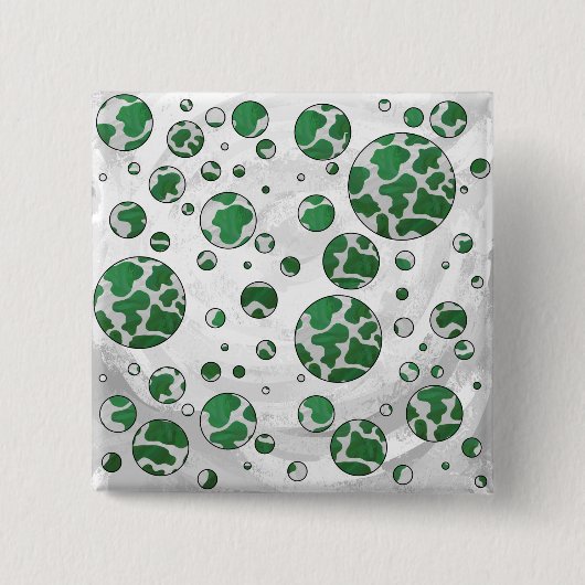Polks Dot Koe Green en White Print Vierkante Button 5,1 Cm (Voorkant)