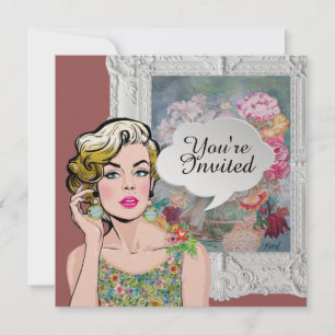 Polly wil een feestje Pop Art Lady Bloemenuitnodig Kaart