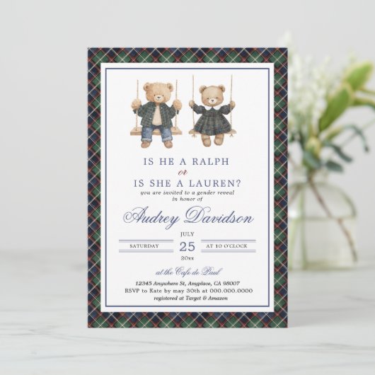 Polo Gender Reveal Tartan Plaid Kaart (Staand voorkant)