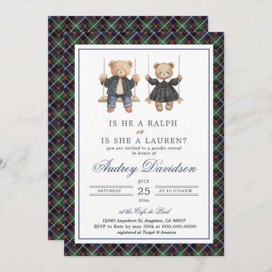 Polo Gender Reveal Tartan Plaid Kaart (Voorkant / Achterkant)