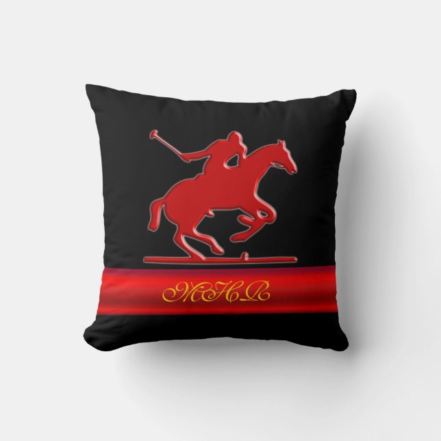 Polo Player, monogram, rood, chroomvormig Kussen (Voorkant)