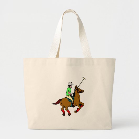 Polo Player Rides Pony Swings Mallet Grote Tote Bag (Voorkant)