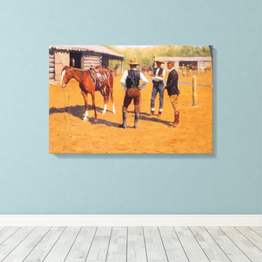 Polo Ponies in het Amerikaanse Oude Westen Canvas Afdruk (Insitu (Houten vloer))