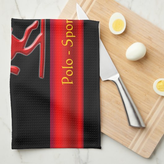 Polo-Pony en Rider, in reliëf, rood, chroomvormend Theedoek (Quarter Fold)