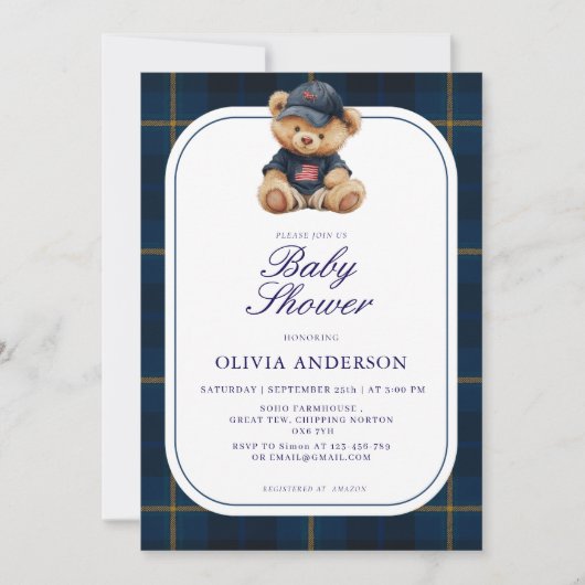 Polo Teddy Bear Baby Shower Invitation Kaart (Voorkant)