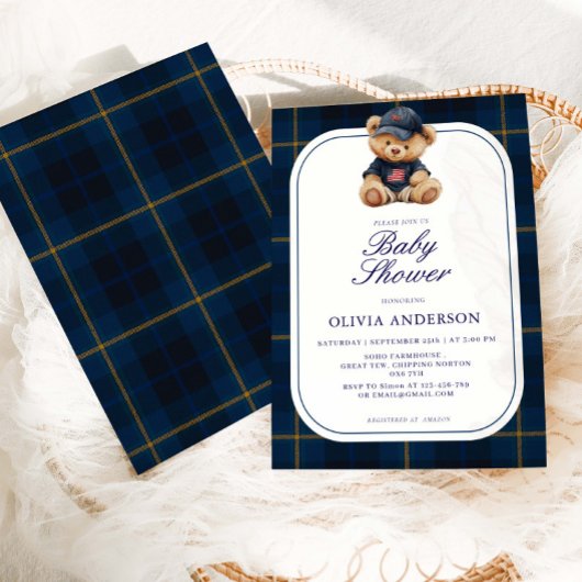 Polo Teddy Bear Baby Shower Invitation Kaart