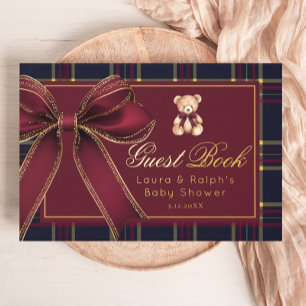 Polo Teddy Bear Gold Bow Classic Plaid Baby shower