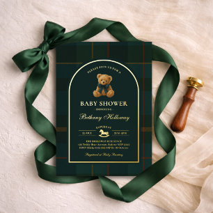 Polo Teddy Bear Schotse Ruit Baby Shower Folie Uitnodiging