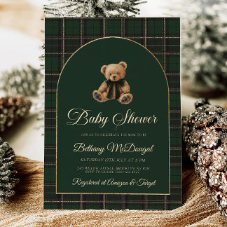 Polo Teddy Bear Tartan Preppy Baby Shower Folie Uitnodiging