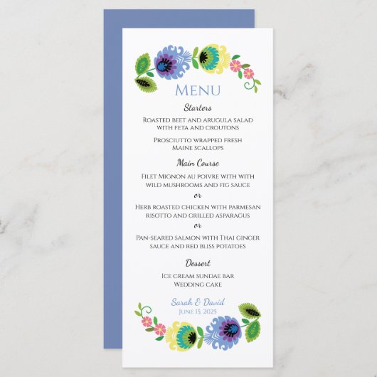 Polonais Fleurs folkloriques Menu Mariage Jaune (Devant / Derrière)