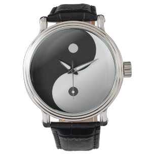 Polshorloge Zwart  Leather yin yang. Horloge